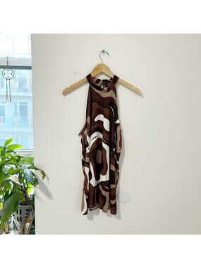 NEW Bon Apple Tea Brown Retro Print Tank Size Large